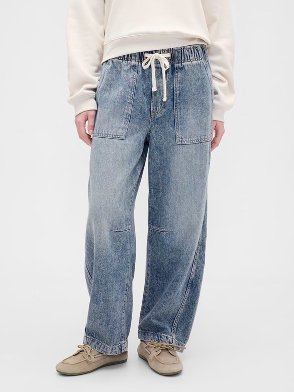 GAP Supersoft Pull On Barrel Leg Jean Light Wash Size large short - Picture 2 of 11